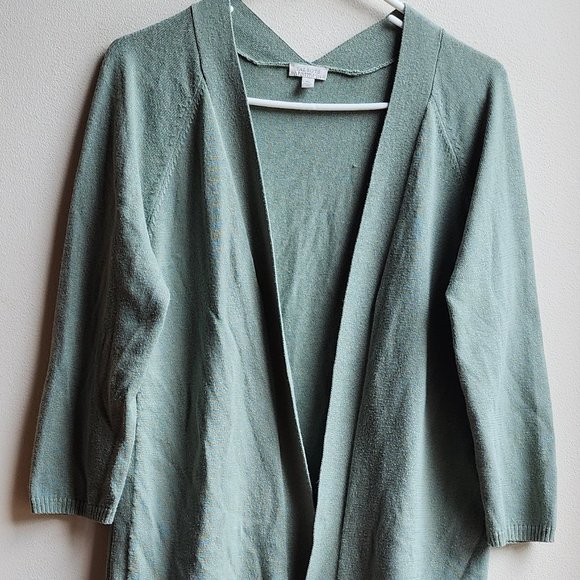 Talbots Celadon Green Open Cardigan Size Petite Medium - Picture 4 of 11
